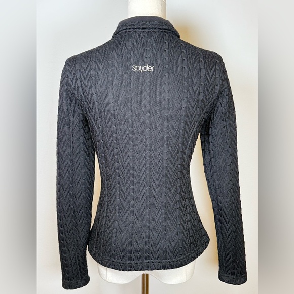 Spyder Black Cable Knit Full Zip Fleece Lined Sweater Jacket Women’s Size XS - Picture 6 of 16